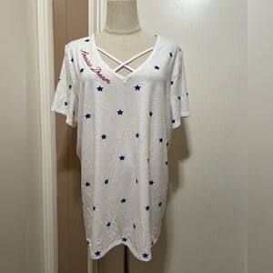 Lane Bryant Womens White Blue Stars American Dream Embroidered Cage Shirt 14/16